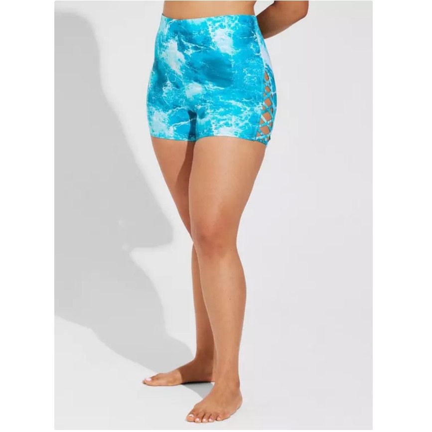 Torrid Nwt High Rise Strappy Side 3.5 Inch Swim Short Ocean Waves